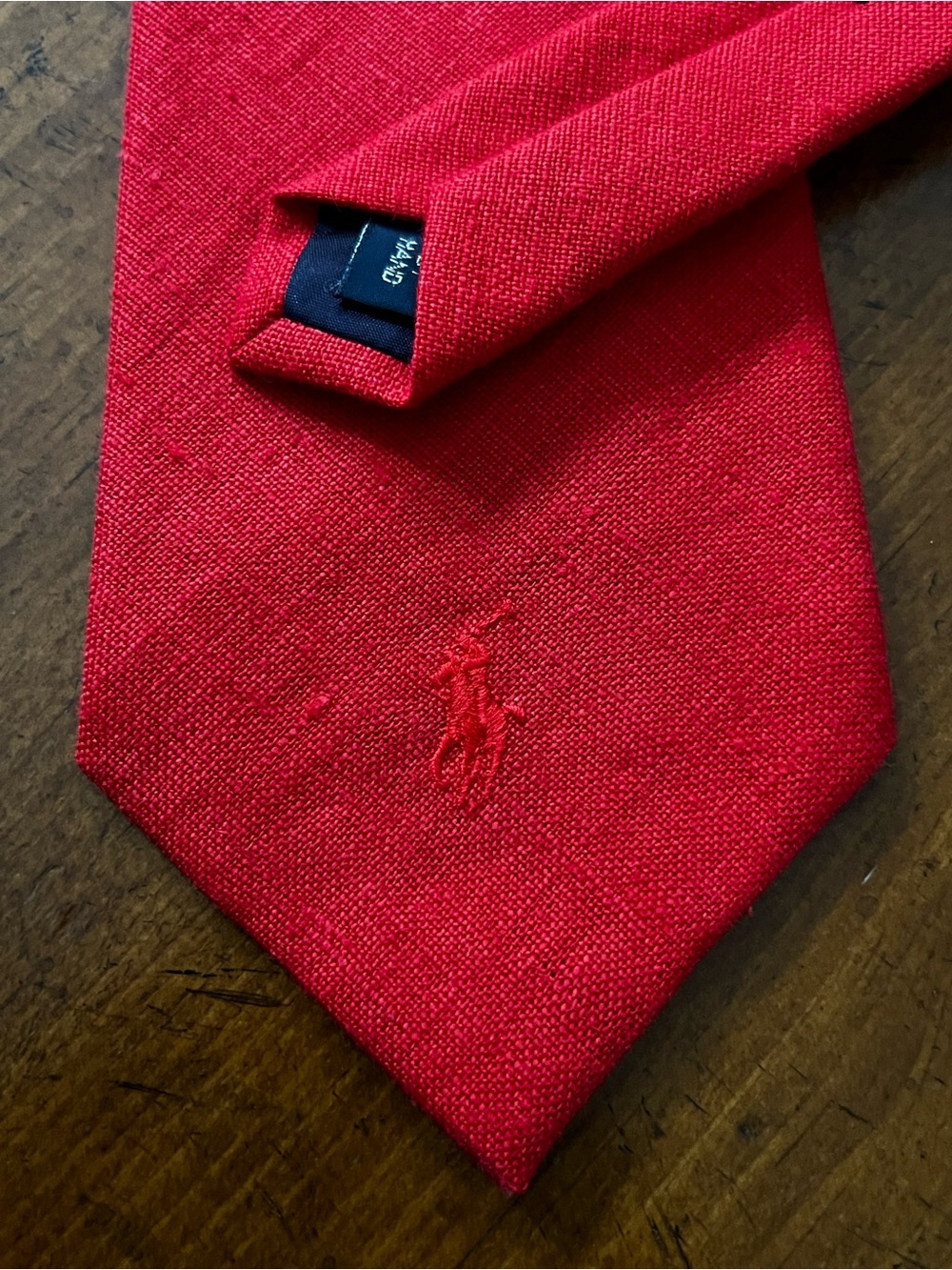 Vintage Polo Ralph Lauren Red Linen Tie Handmade in USA Irish Linen Pony